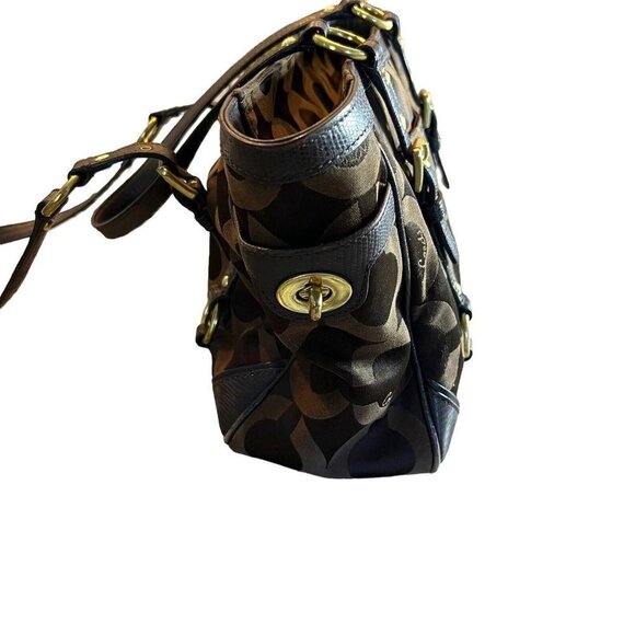 Coach Op Art Sateen chocolate color handbag - Picture 5 of 16